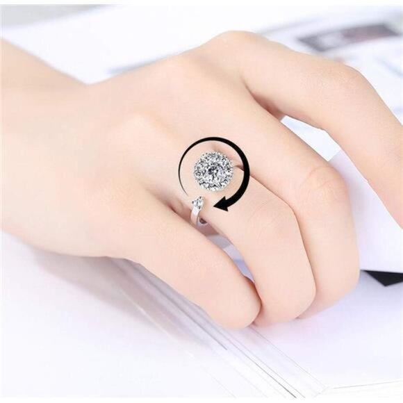 Womens Anxiety Ring 925 Sterling Silver Fidget Ring With Cubic Zircon Adjustable - Picture 3 of 7